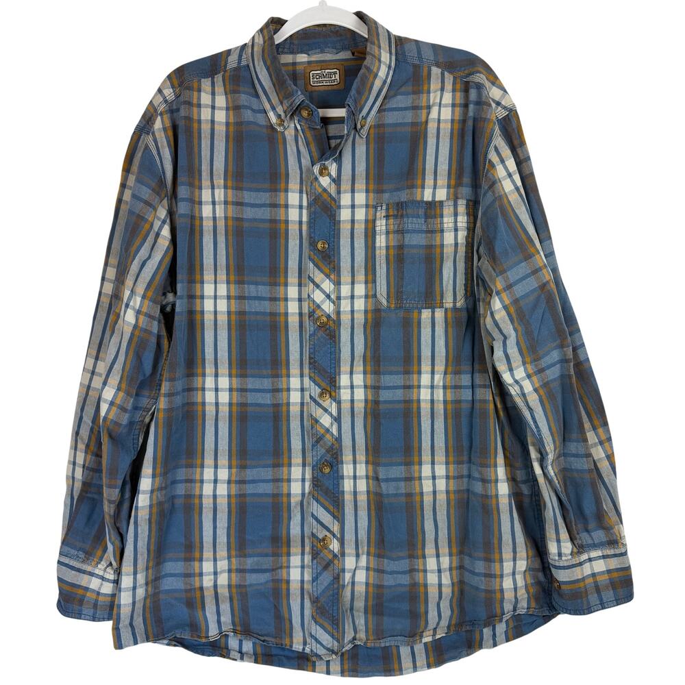 CE Schmidt Workwear‎ Flannel Button Up Shirt Mens Size XLT Blue Plaid Cotton